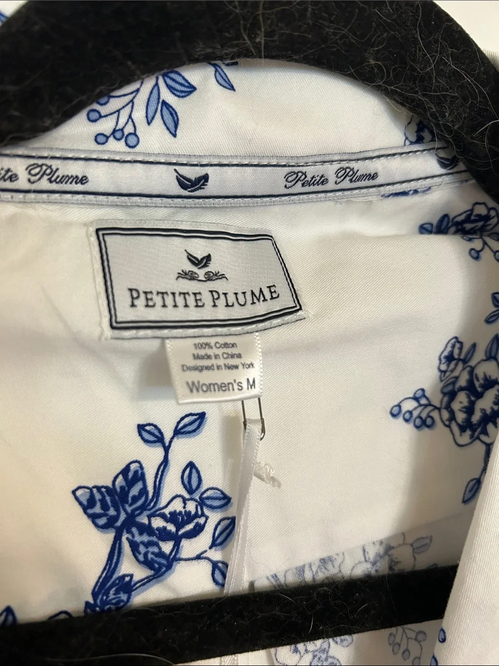 Classic White Nightshirt with Blue Floral Print - Elegant Button-Front Pajama